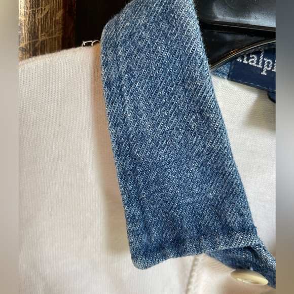 Vintage Ralph Lauren polo with denim collar. Long sleeve. White. Size small. - Picture 4 of 5